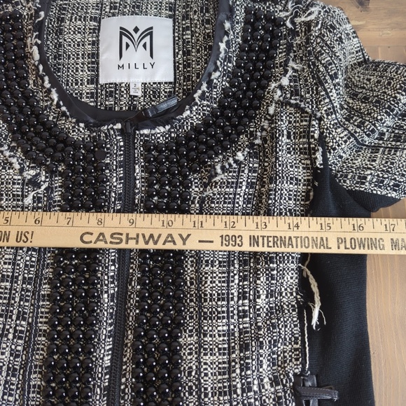 Milly Black and White Punk Distressed Tweed Blazer Jacket - Picture 9 of 15